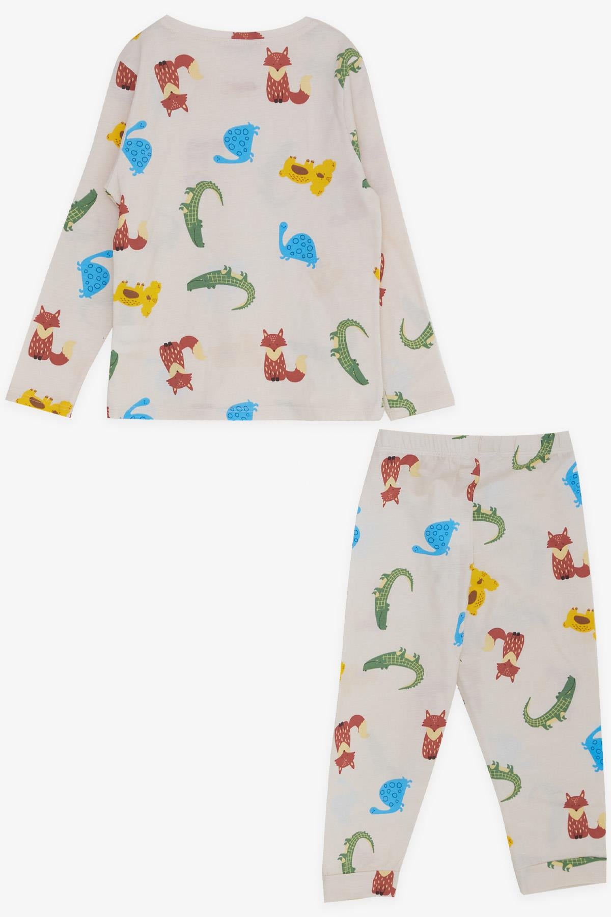 MACAWI Erkek Çocuk Pijama Takımı Hayvancıklar Desenli Krem (3-7 Yaş)