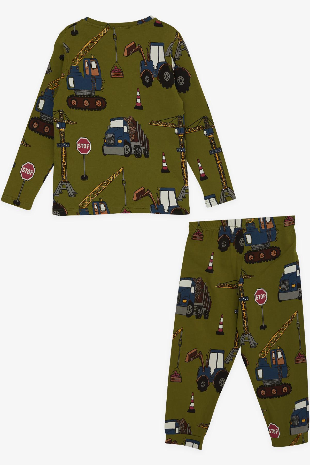 Macawı Erkek Çocuk Pijama Takımı İş Makinası Desenli Haki Yeşil (3-7 Yaş)