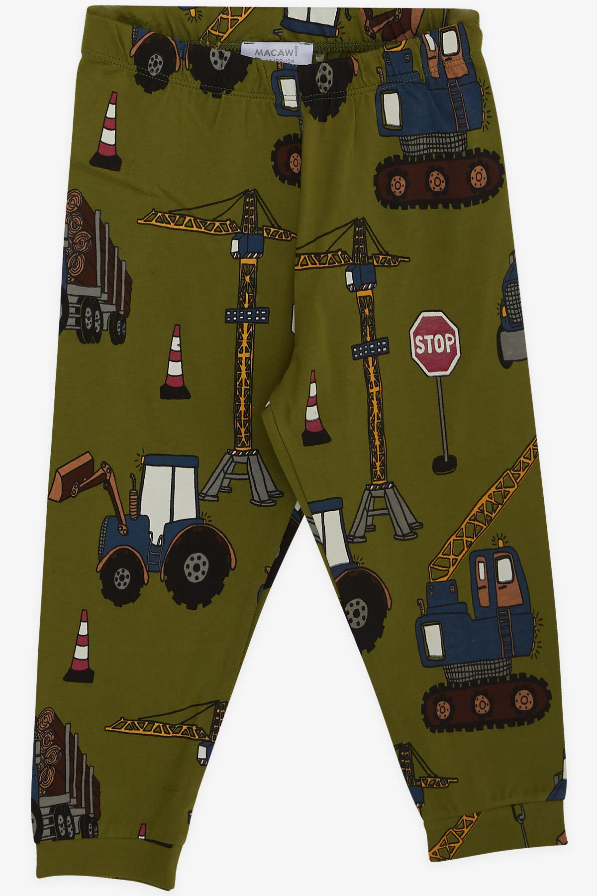 Macawı Erkek Çocuk Pijama Takımı İş Makinası Desenli Haki Yeşil (3-7 Yaş)