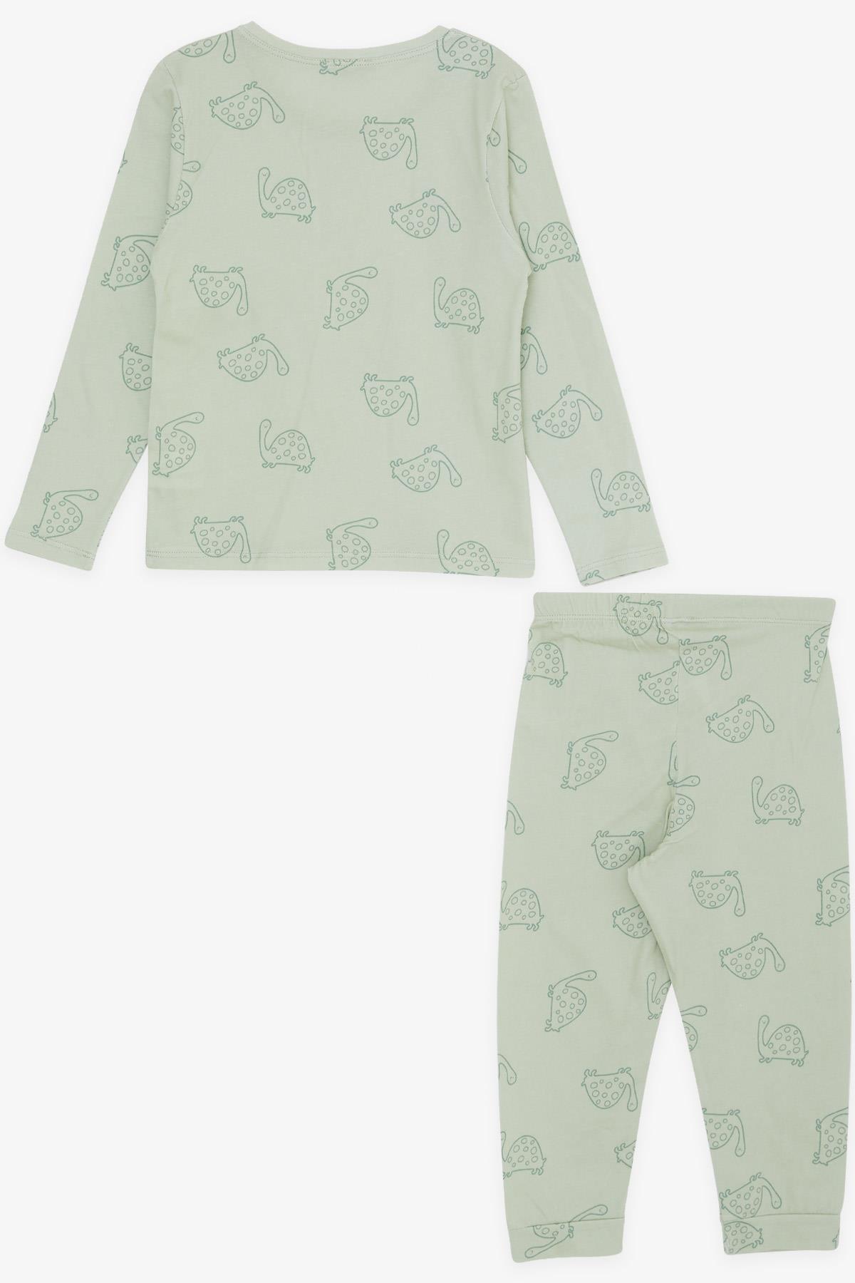 MACAWI Erkek Çocuk Pijama Takımı Kaplumbağa Desenli Mint Yeşili (1.5-5 Yaş)