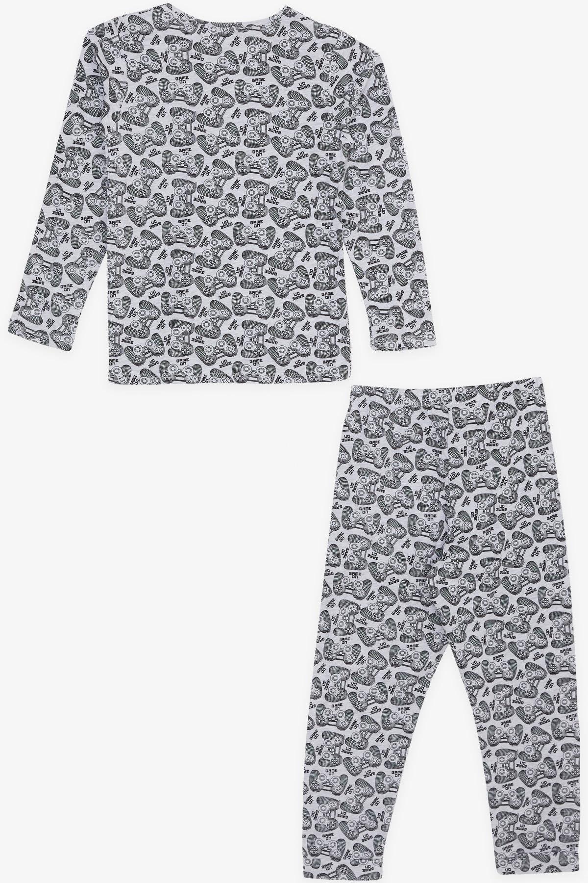 MACAWI Erkek Çocuk Pijama Takımı Oyun Konsolu Desenli Gri Melanj (8-14 Yaş)