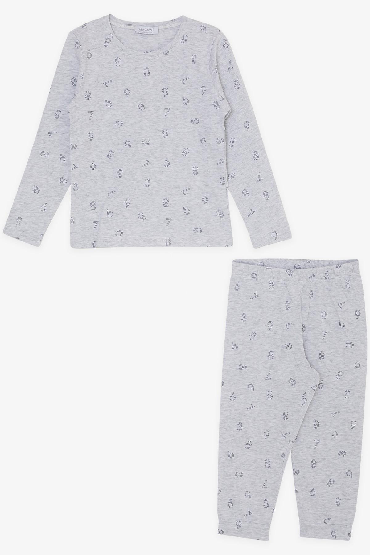 MACAWI Erkek Çocuk Pijama Takımı Rakam Desenli Açık Gri Melanj (1.5-5 Yaş)