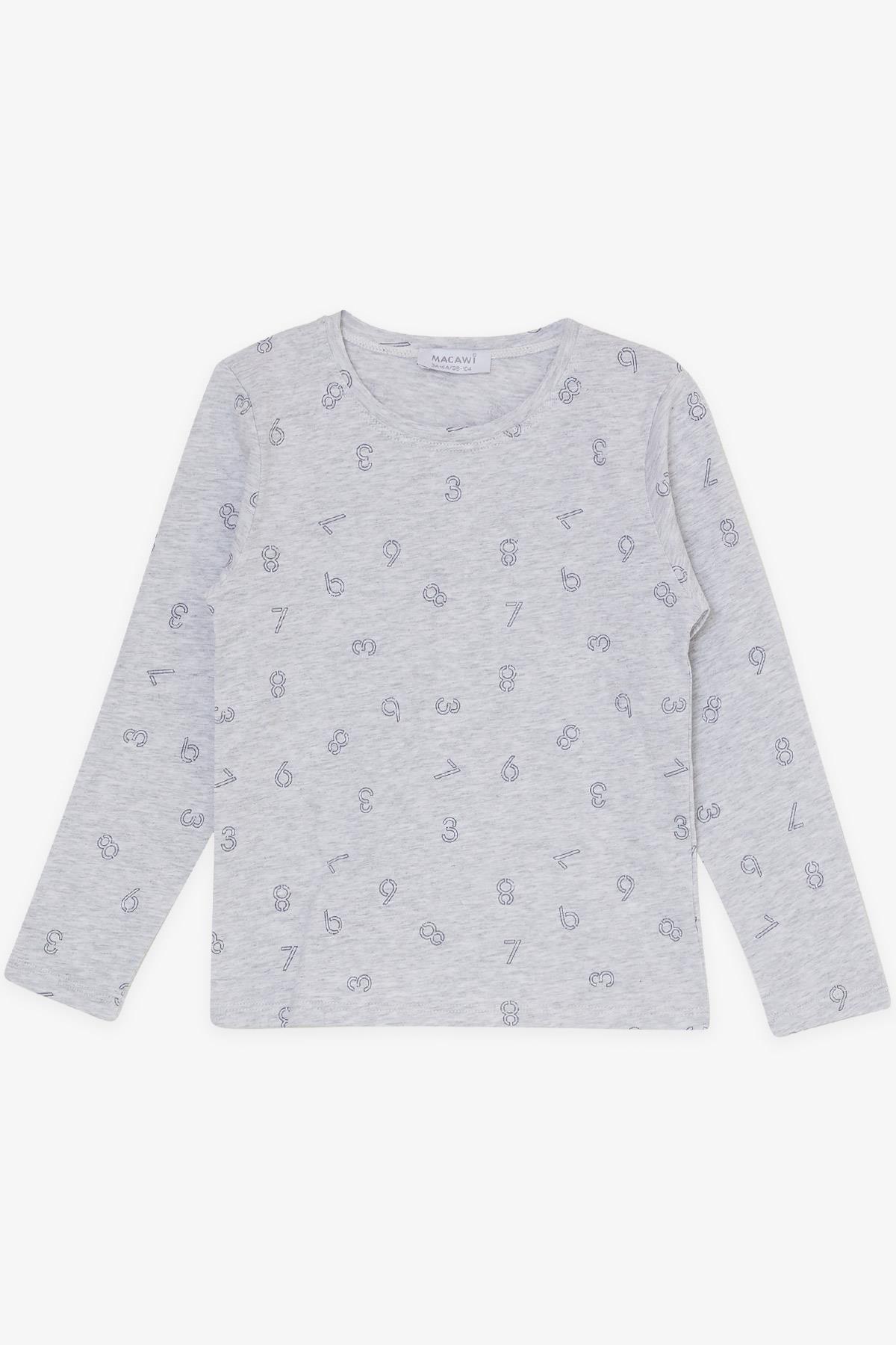MACAWI Erkek Çocuk Pijama Takımı Rakam Desenli Açık Gri Melanj (1.5-5 Yaş)