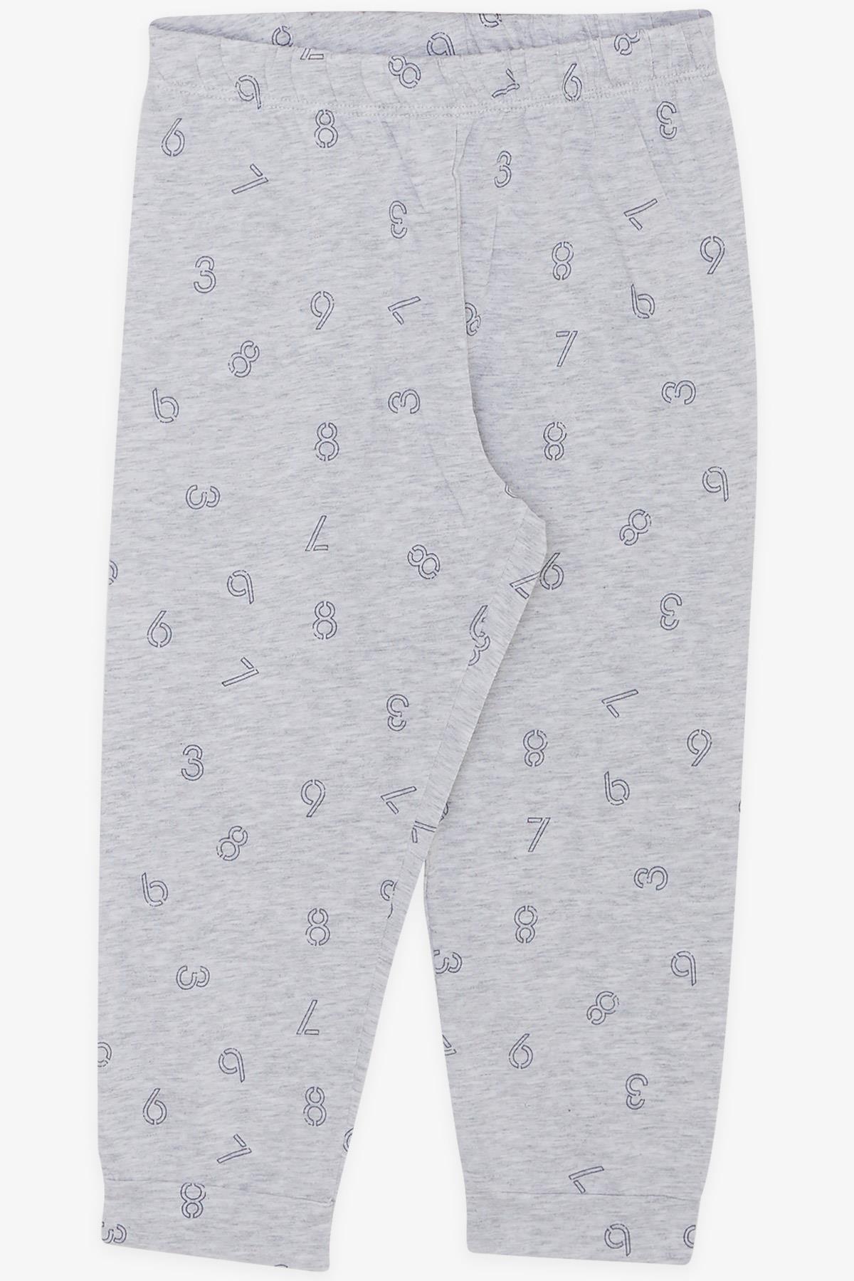 MACAWI Erkek Çocuk Pijama Takımı Rakam Desenli Açık Gri Melanj (1.5-5 Yaş)