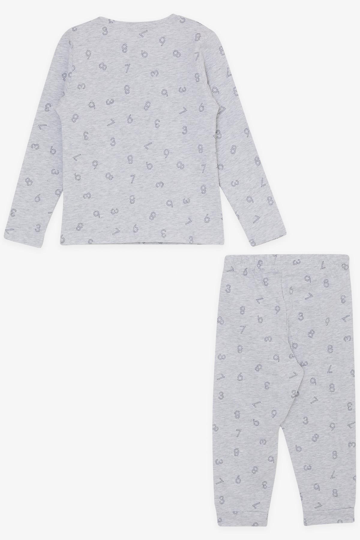 MACAWI Erkek Çocuk Pijama Takımı Rakam Desenli Açık Gri Melanj (1.5-5 Yaş)