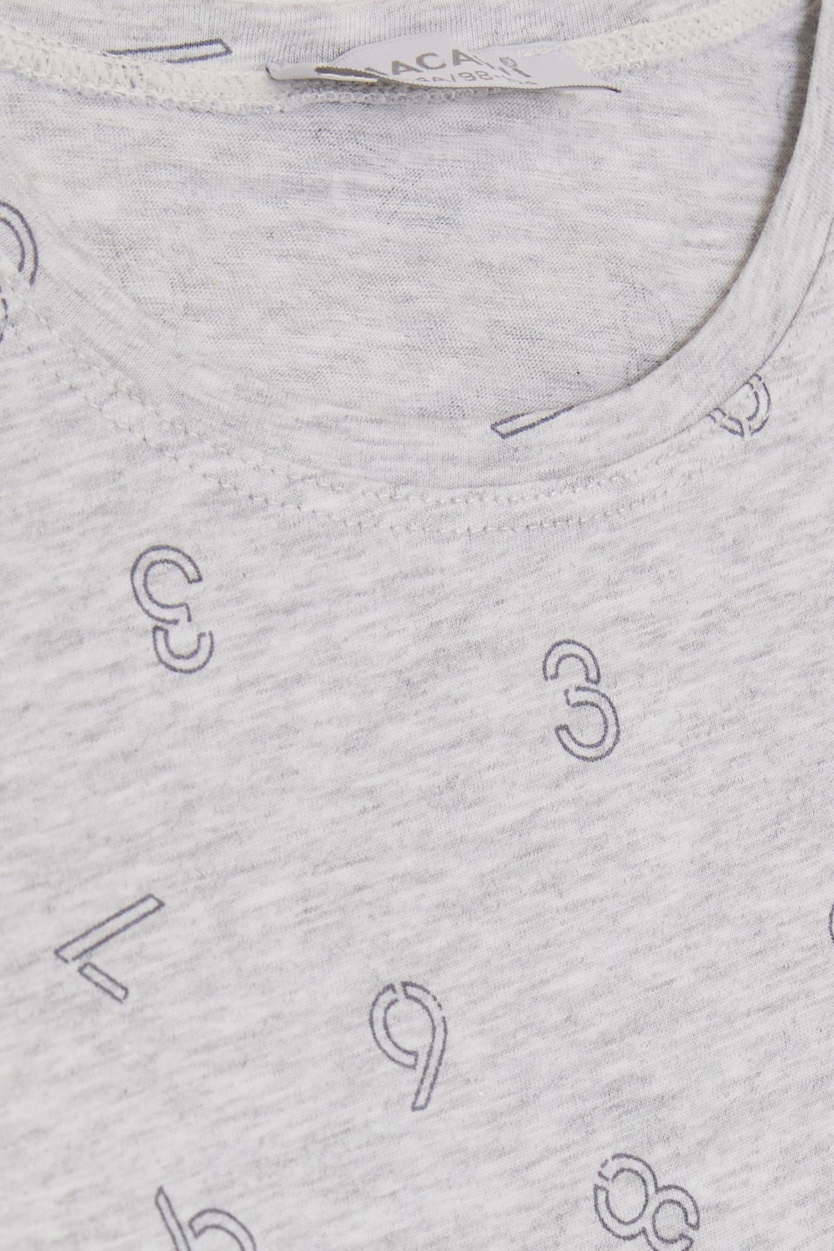 MACAWI Erkek Çocuk Pijama Takımı Rakam Desenli Açık Gri Melanj (1.5-5 Yaş)