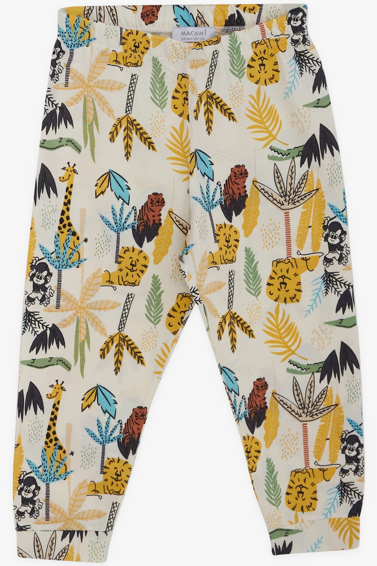 MACAWI Erkek Çocuk Pijama Takımı Safari Temalı Ekru (3-7 Yaş)