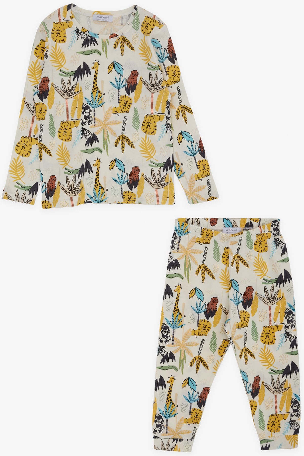 MACAWI Erkek Çocuk Pijama Takımı Safari Temalı Ekru (3-7 Yaş)