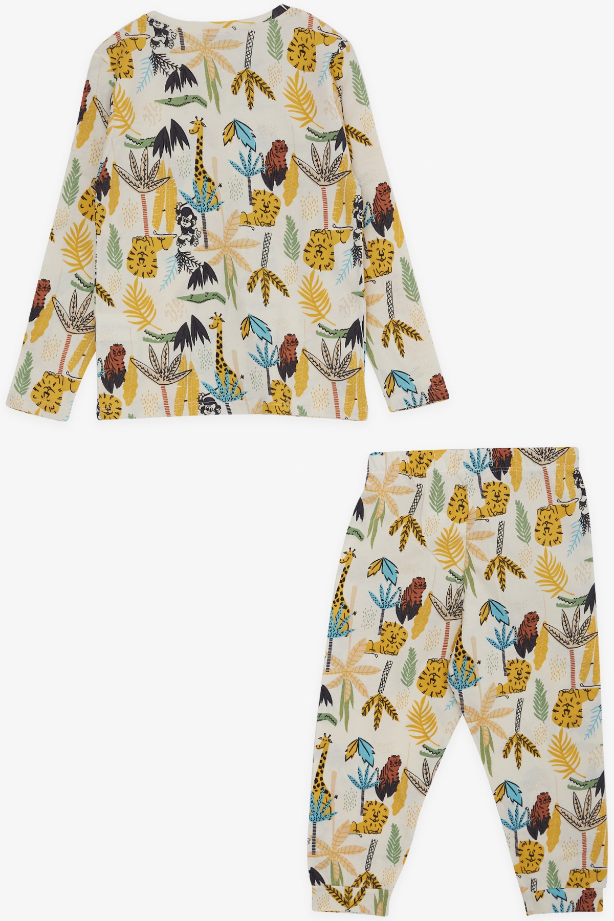 MACAWI Erkek Çocuk Pijama Takımı Safari Temalı Ekru (3-7 Yaş)