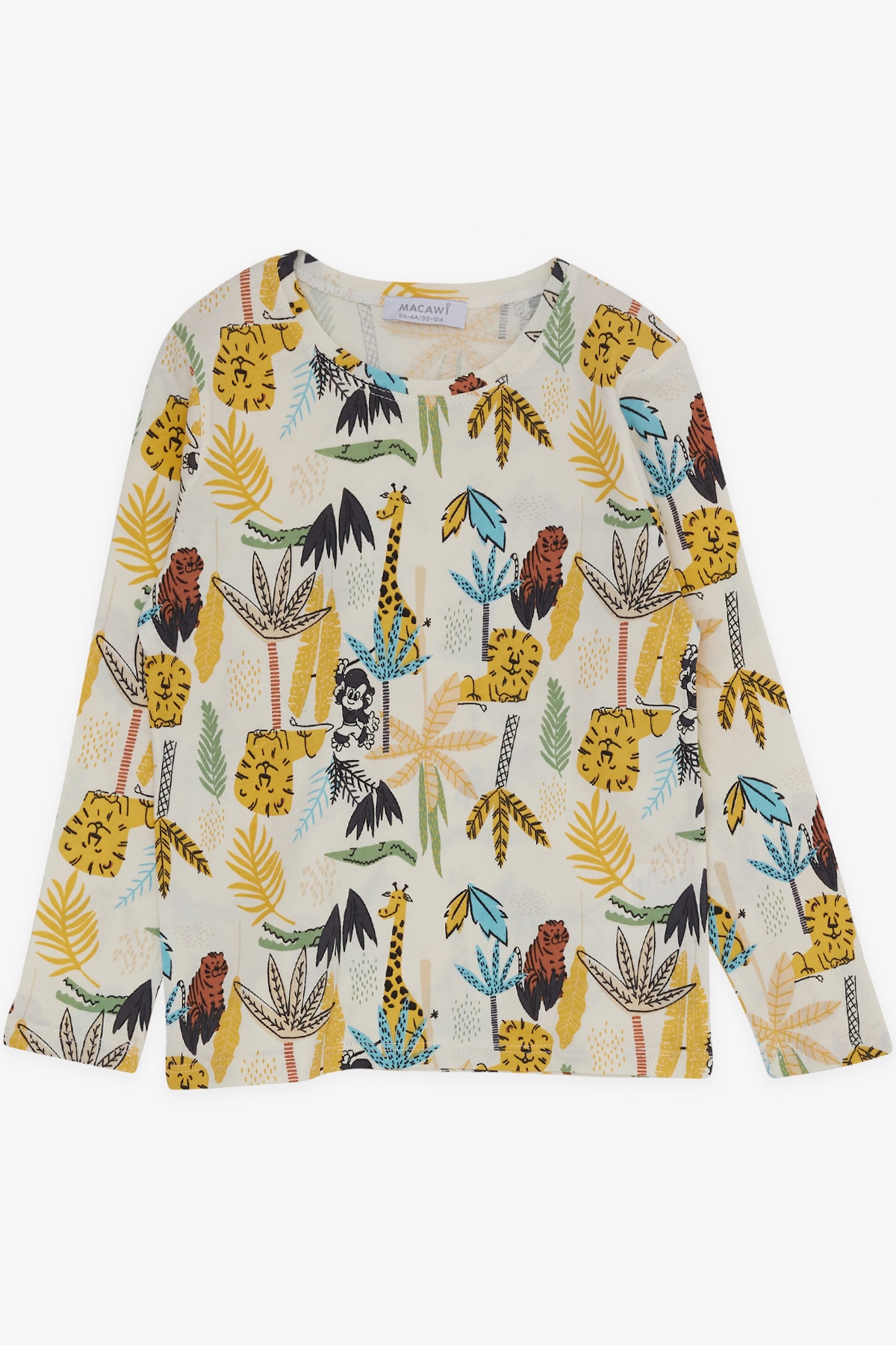 MACAWI Erkek Çocuk Pijama Takımı Safari Temalı Ekru (3-7 Yaş)