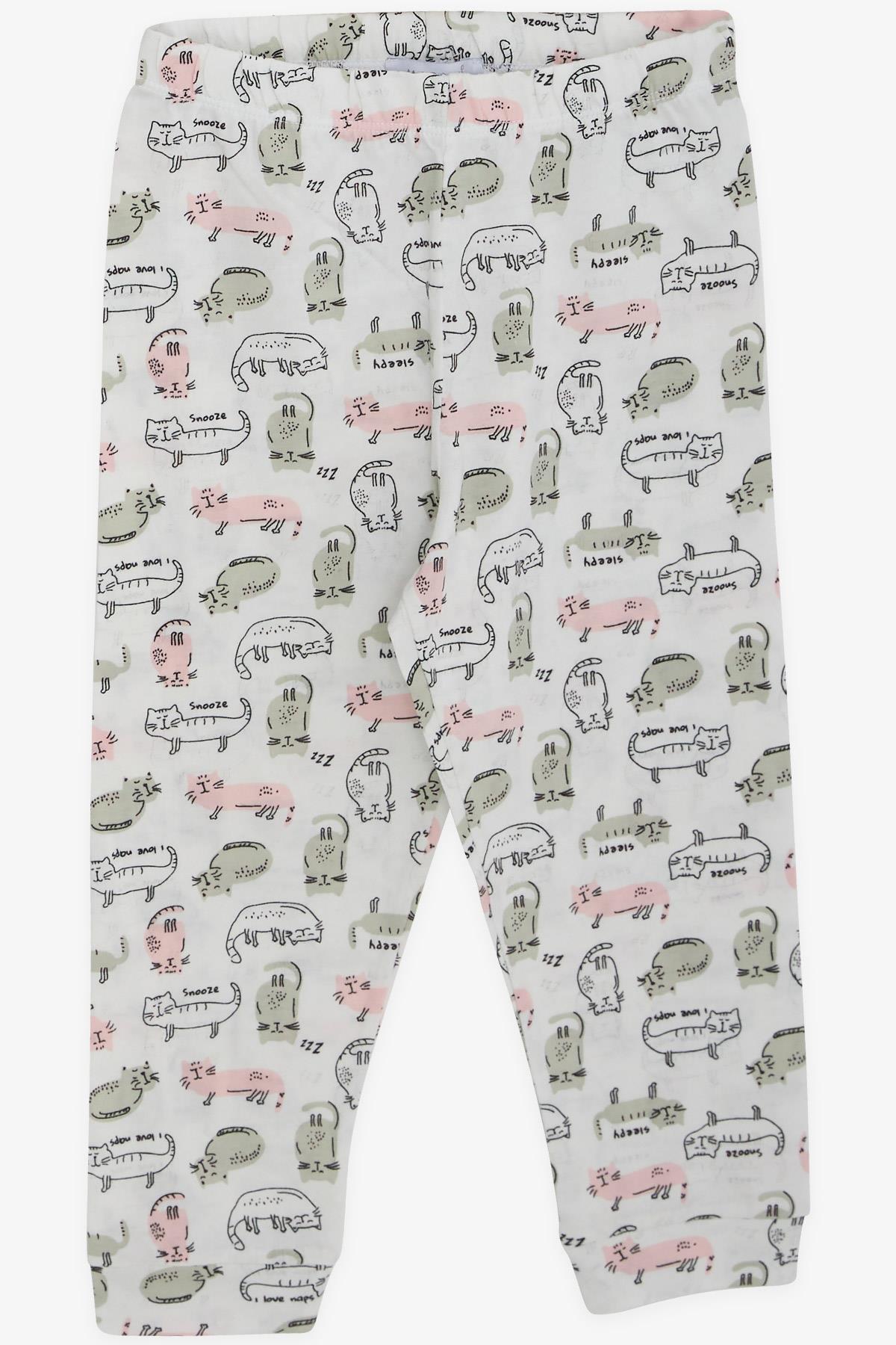MACAWI Erkek Çocuk Pijama Takımı Sevimli Kedicik Desenli Beyaz (1.5-5 Yaş)