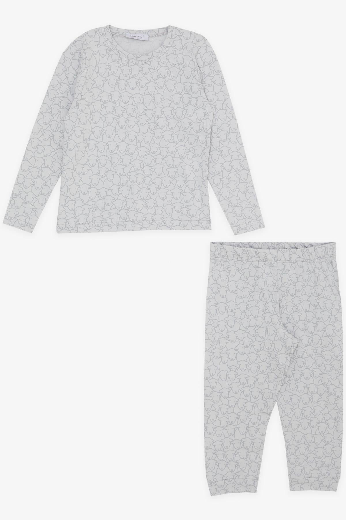MACAWI Erkek Çocuk Pijama Takımı Sevimli Koyun Deseni Açık Gri (3-7 Yaş)