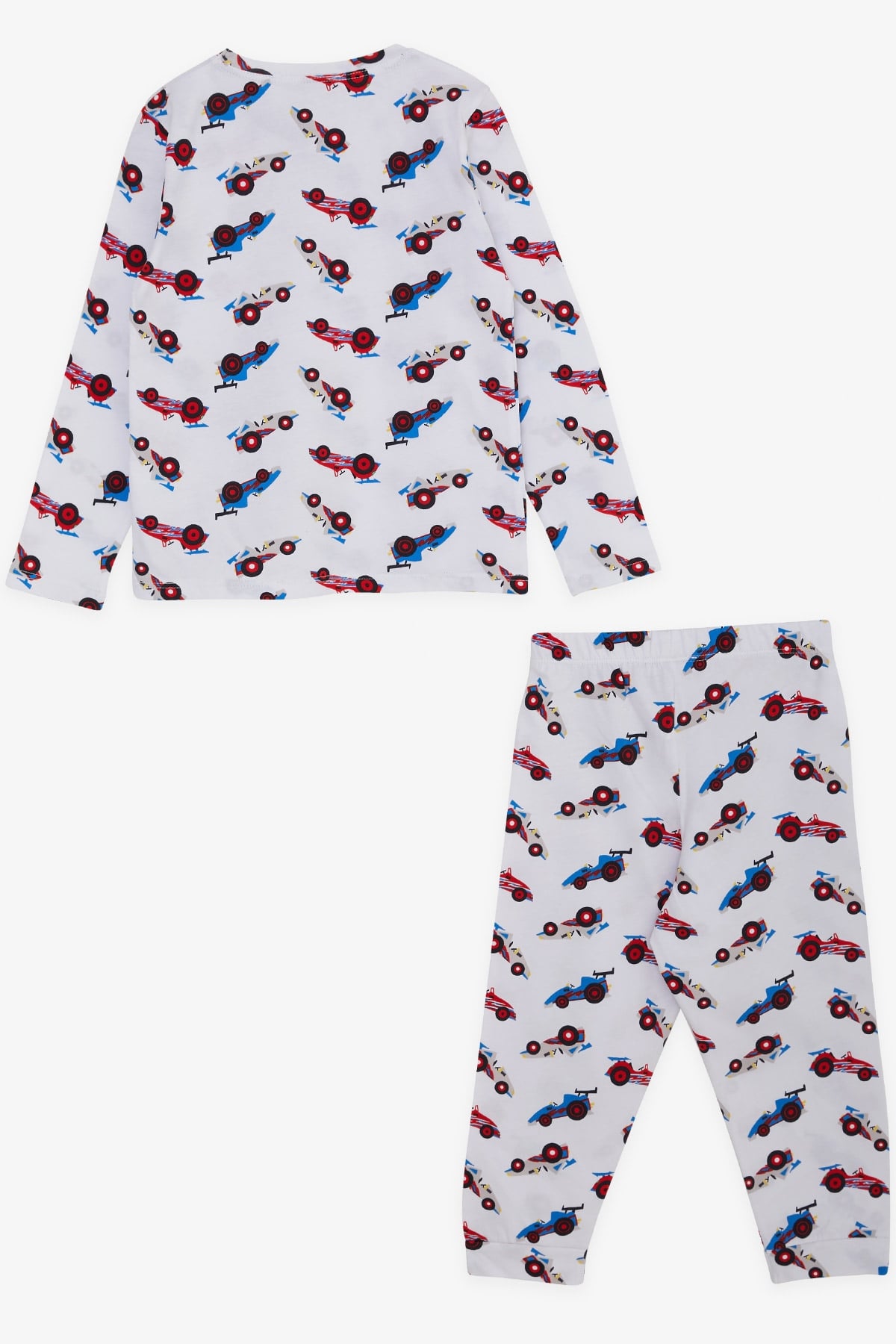 MACAWI Erkek Çocuk Pijama Takımı Yarış Arabası Temalı Beyaz (3-7 Yaş)