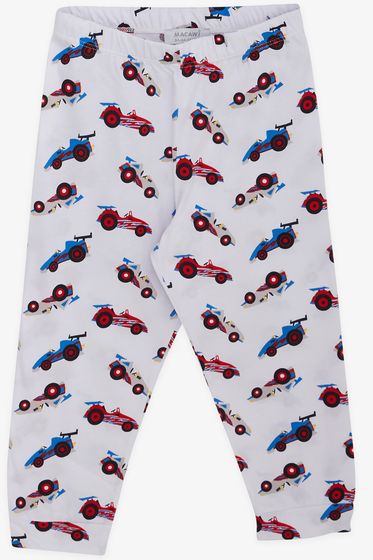 MACAWI Erkek Çocuk Pijama Takımı Yarış Arabası Temalı Beyaz (3-7 Yaş)