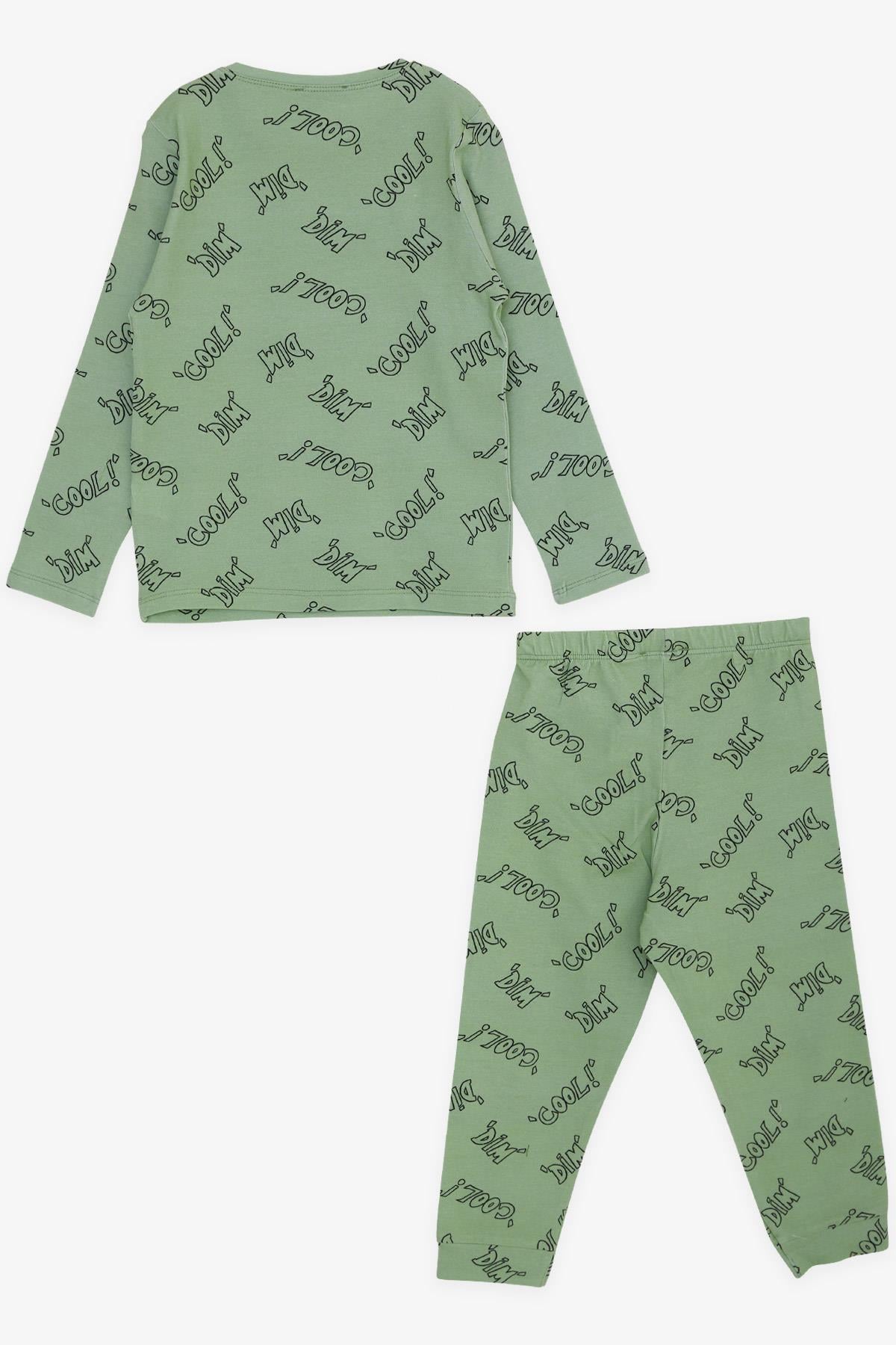 Macawı Erkek Çocuk Pijama Takımı Yazı Desenli Fıstık Yeşili (3-7 Yaş)