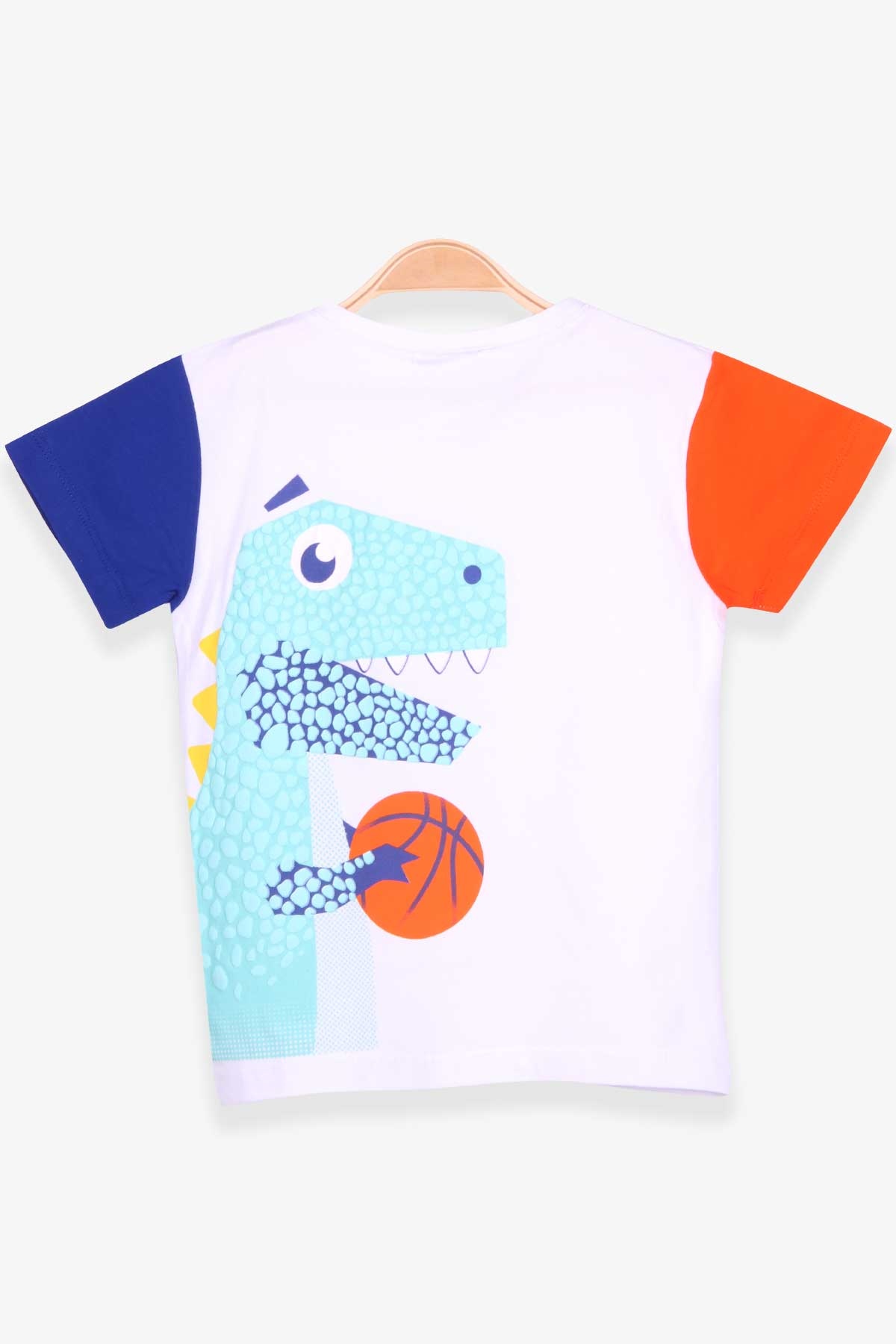 Macawı Erkek Çocuk Tişört Basketçi Dinozor Baskılı Beyaz (3-7 Yaş)