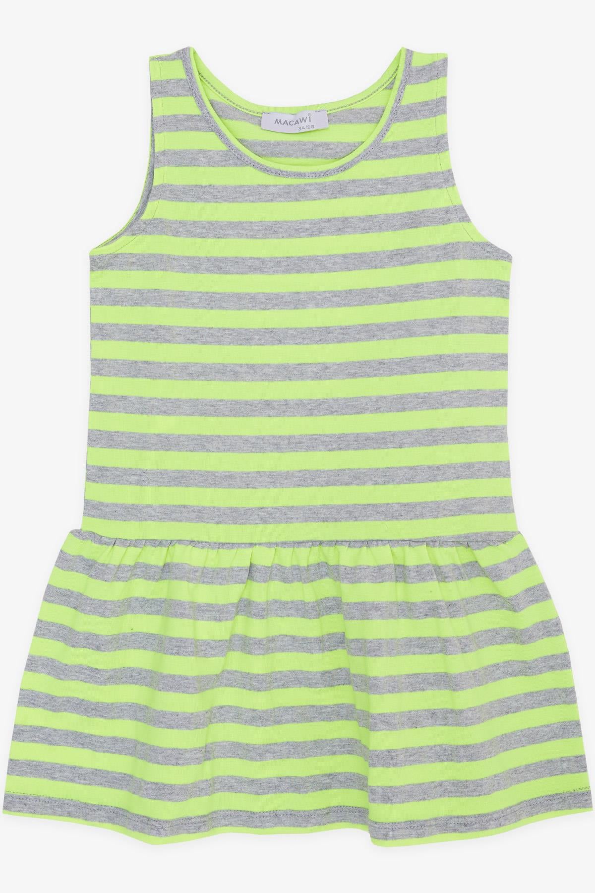 MACAWI Kız Çocuk Elbise Çizgili Neon Sarı (1.5-5 Yaş)
