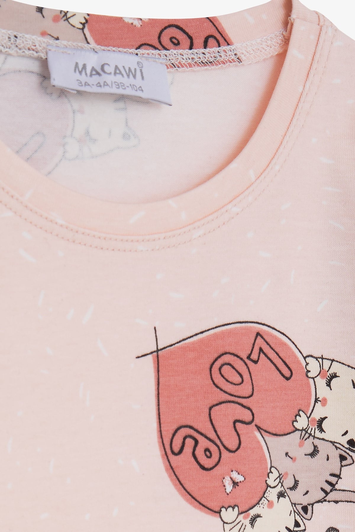MACAWI Kız Çocuk Pijama Takımı Kedicik Desenli Pudra (3-7 Yaş)