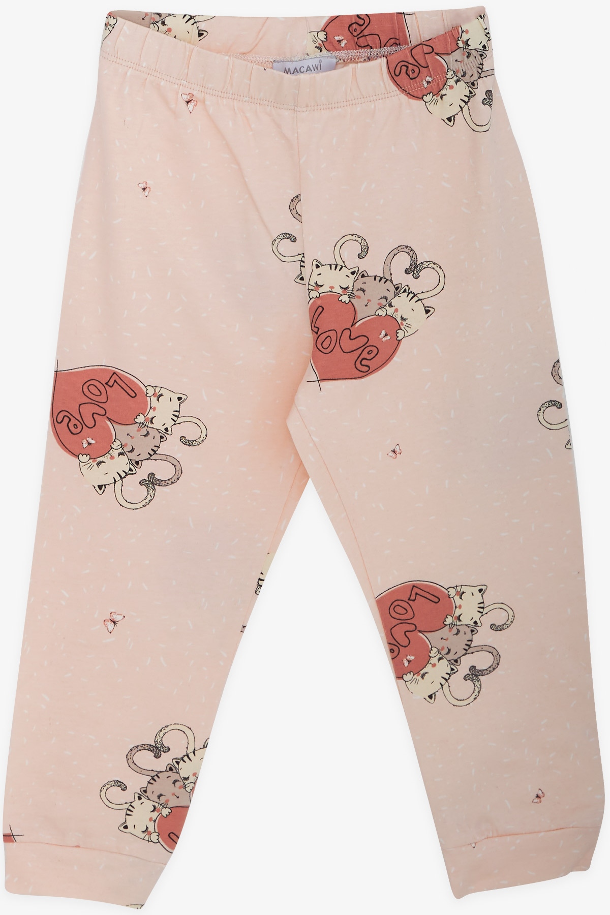 MACAWI Kız Çocuk Pijama Takımı Kedicik Desenli Pudra (3-7 Yaş)