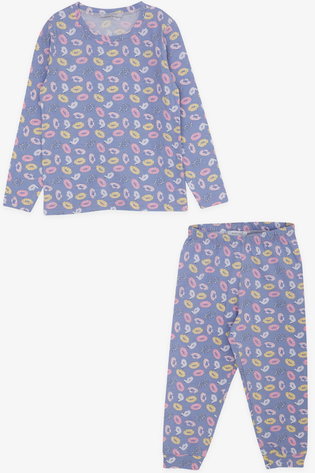 MACAWI Kız Çocuk Pijama Takımı Renkli Deniz Simidi Desenli Lila (3-7 Yaş)
