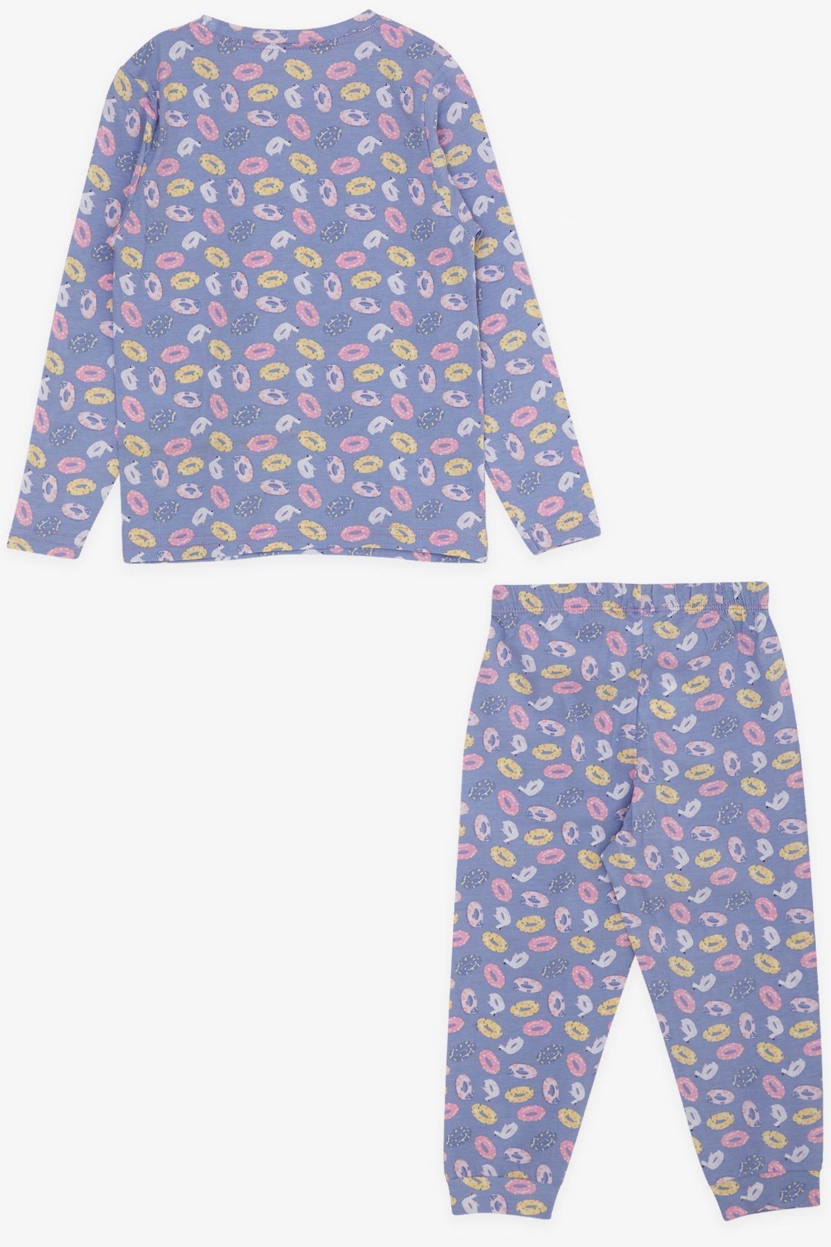 MACAWI Kız Çocuk Pijama Takımı Renkli Deniz Simidi Desenli Lila (3-7 Yaş)