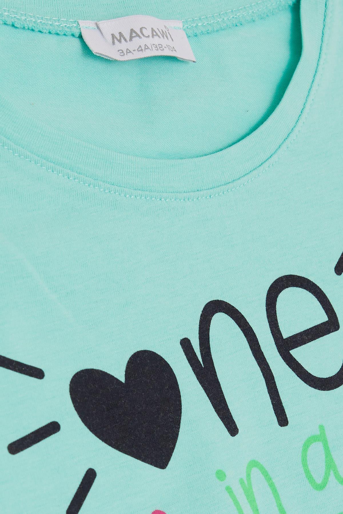 Macawı Kız Çocuk Şortlu Takım Sevimli Gözlüklü Kavun Baskılı Su Yeşili (3-7 Yaş)