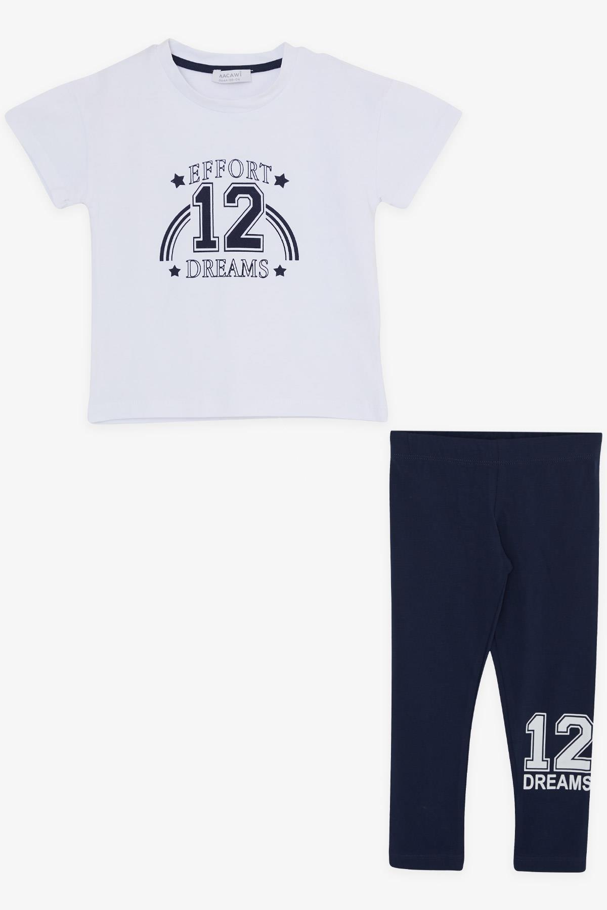 MACAWI Kız Çocuk Taytlı Takım Rakam Baskılı Beyaz (3-7 Yaş)