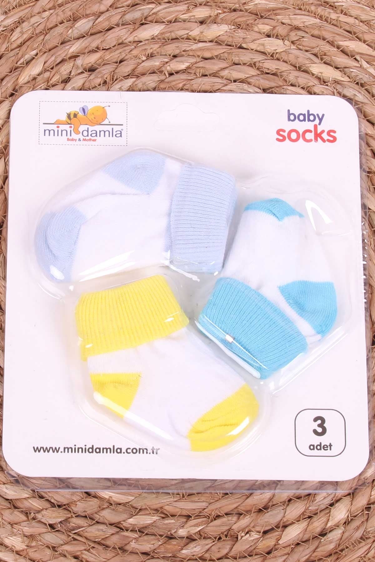 Mini Damla Erkek Bebek Yenidoğan Çorap 2 Renklİ 3 lü Karışık Renk (0-3 Ay)