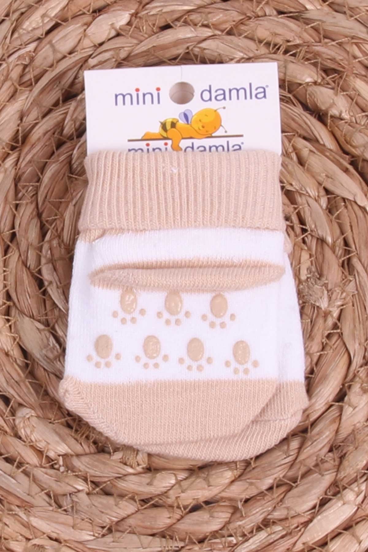 Mini Damla Erkek Bebek Yenidoğan Çorap Kaymaz Taban Açık Kahverengi (Standart)