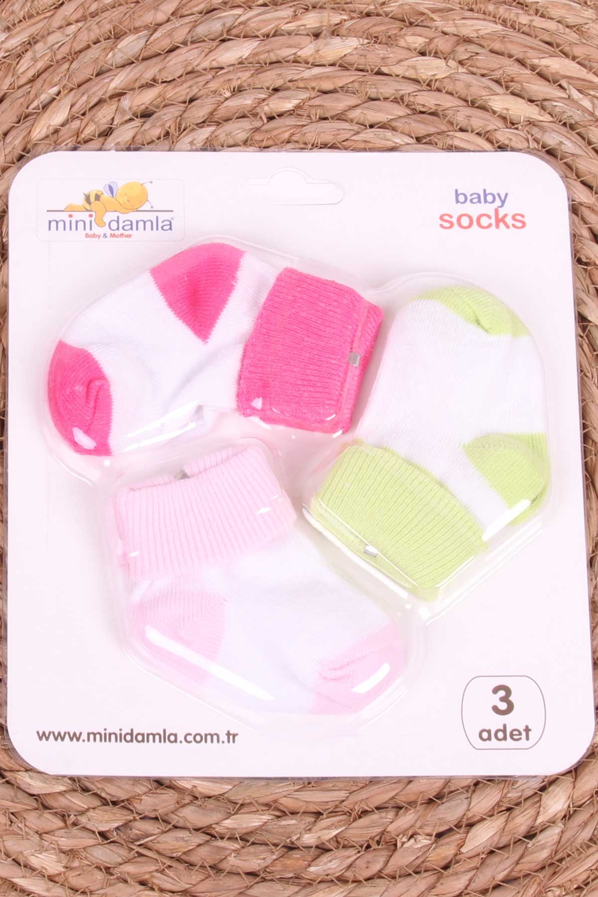 Mini Damla Kız Bebek Yenidoğan Çorap 2 Renklİ 3 lü Karışık Renk (0-3 Ay)