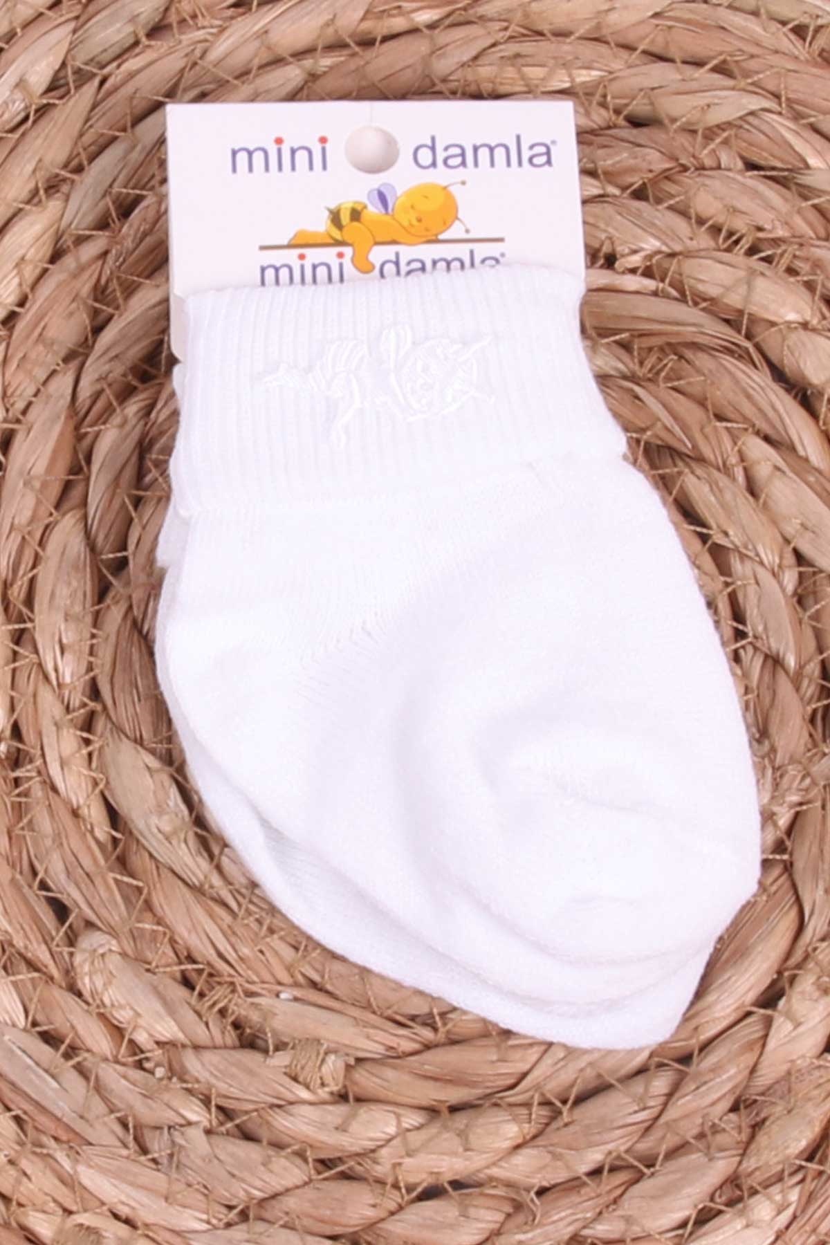 Mini Damla Kız Bebek Yenidoğan Çorap Arılı Beyaz (Standart)