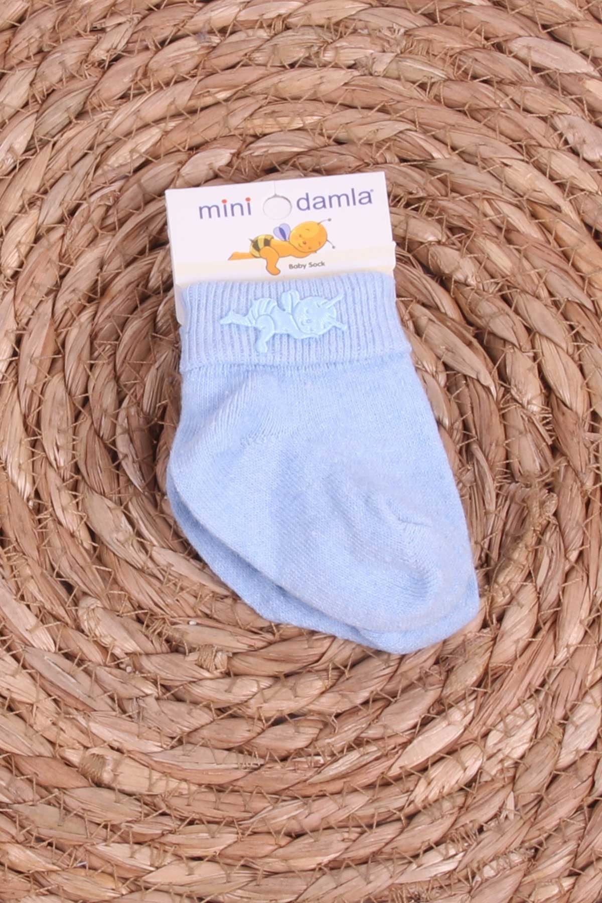 Mini Damla Kız Bebek Yenidoğan Çorap Arılı Mavi (Standart)