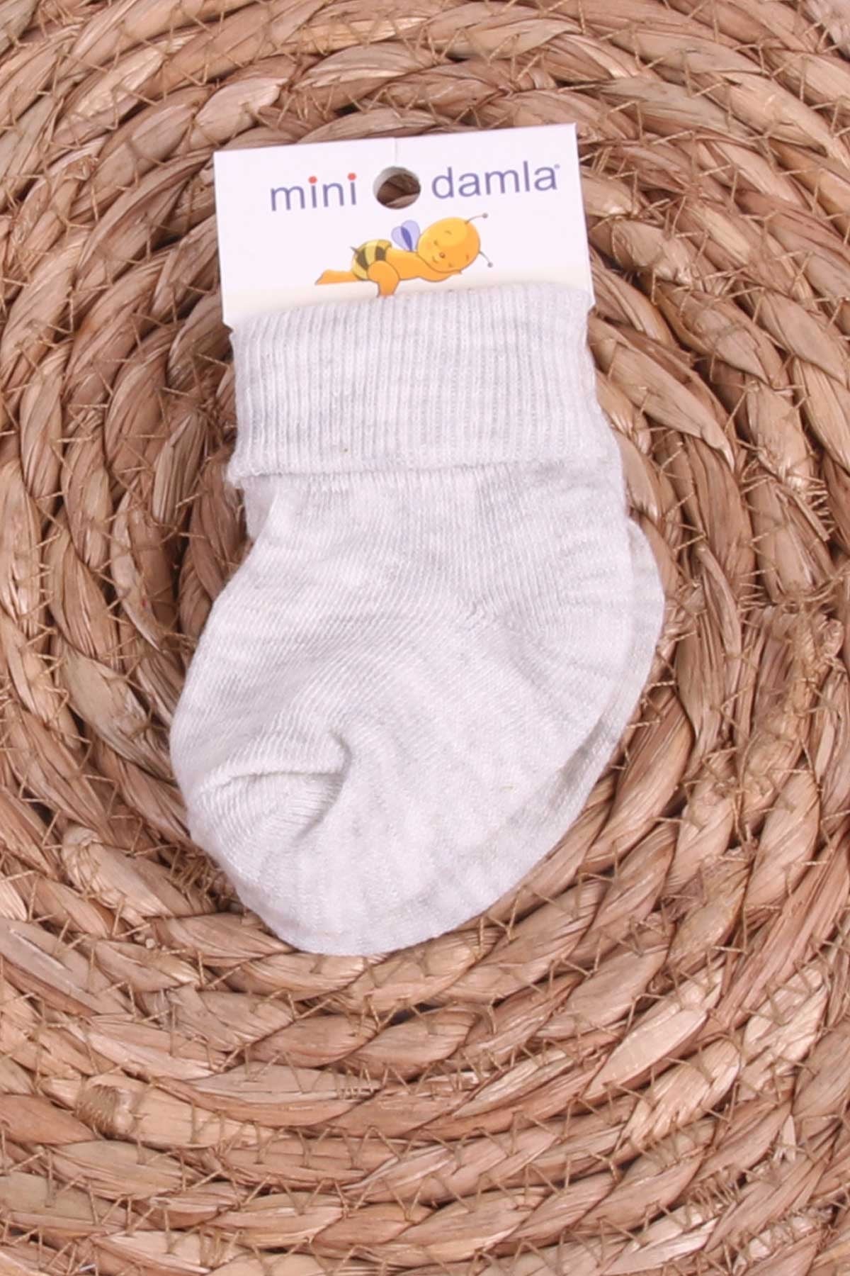 Mini Damla Kız Bebek Yenidoğan Çorap Bilekli Açık Gri Melanj (Standart)