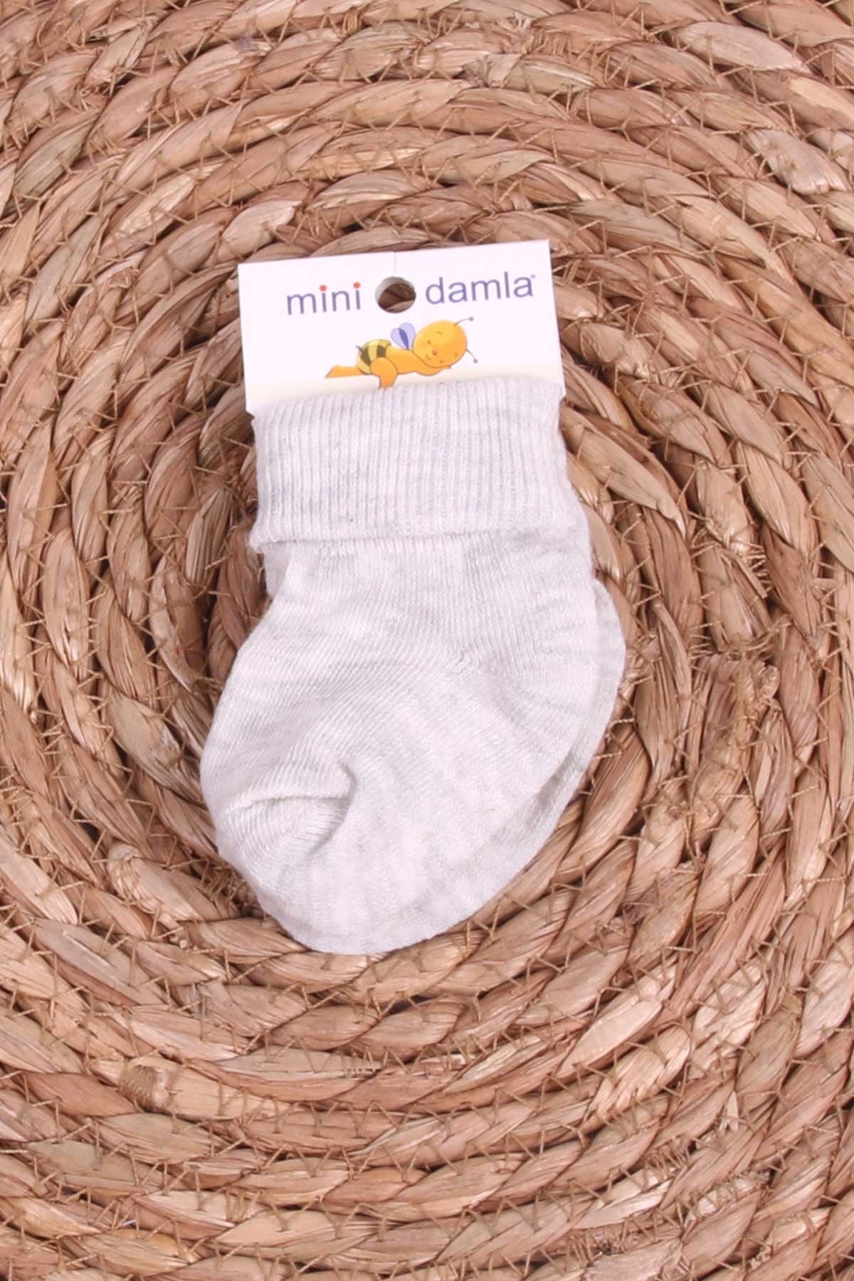 Mini Damla Kız Bebek Yenidoğan Çorap Bilekli Açık Gri Melanj (Standart)