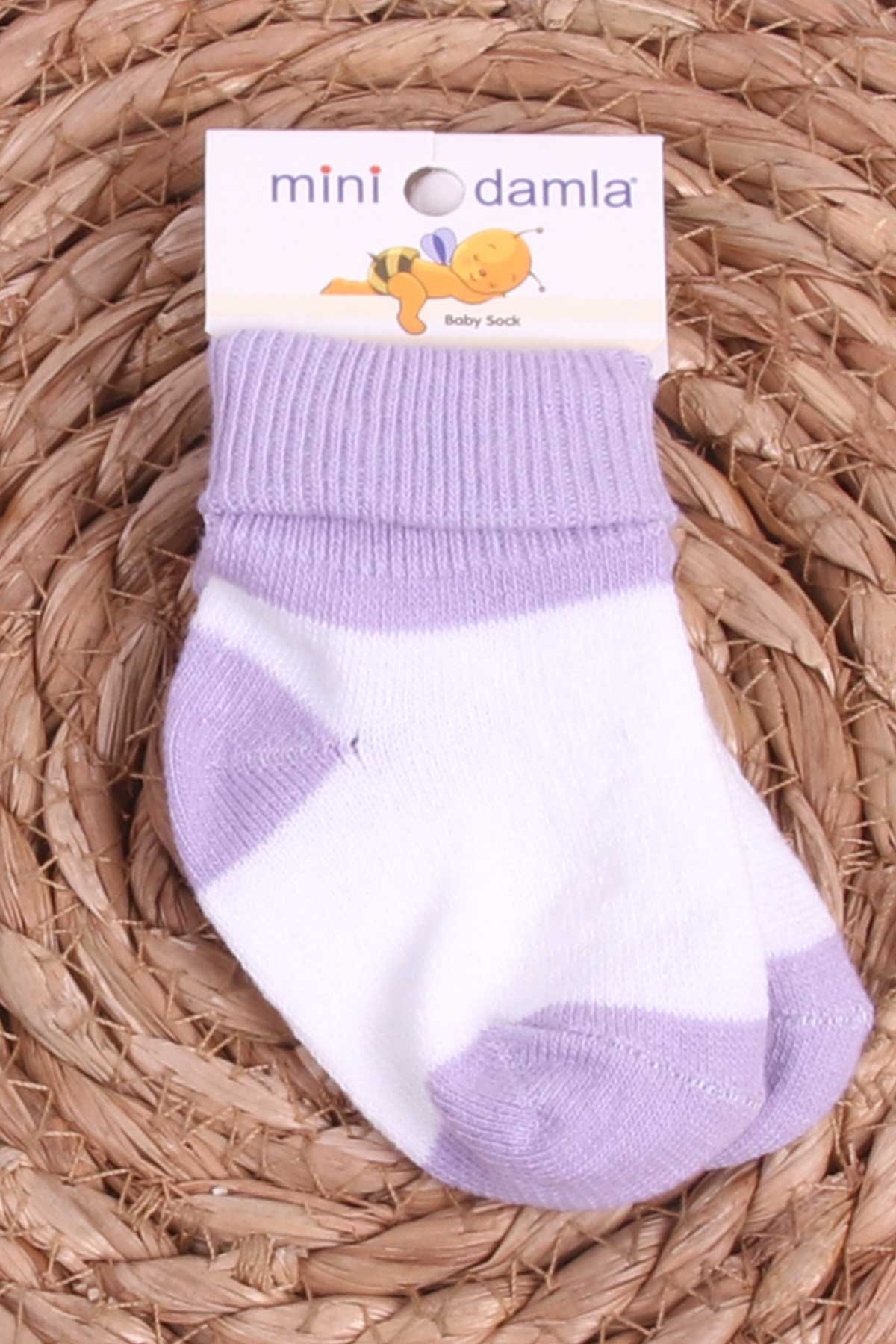 Mini Damla Kız Bebek Yenidoğan Çorap Çemberli Lila (Standart)
