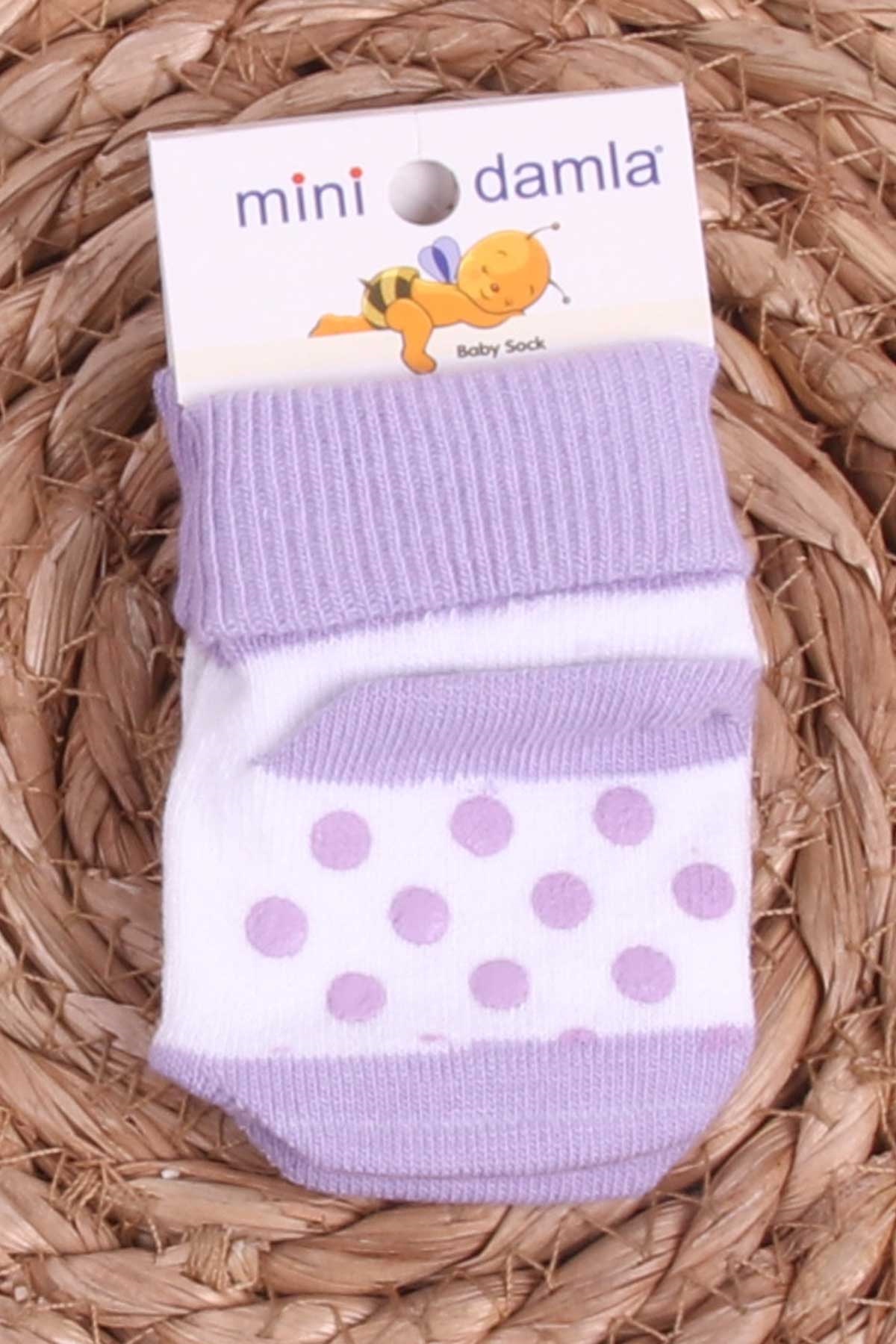 Mini Damla Kız Bebek Yenidoğan Çorap Kaymaz Taban Eflatun (Standart)
