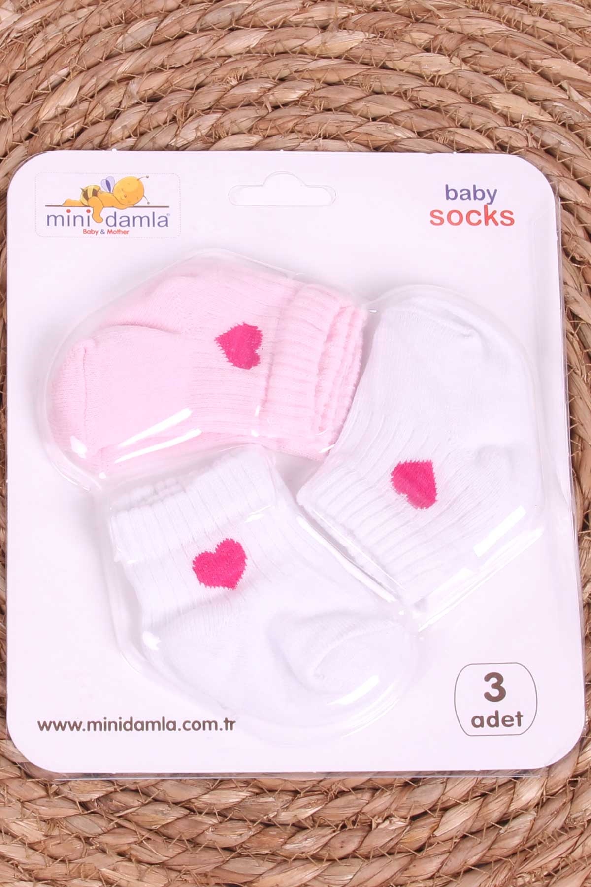 Mini Damla Kız Bebek Yenidoğan Çorap Kalpli 3 lü Karışık Renk (0-3 Ay)