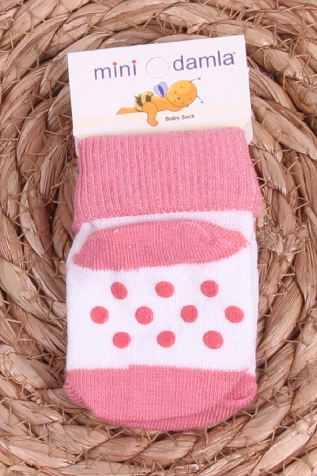 Mini Damla Kız Bebek Yenidoğan Çorap Kaymaz Taban Gülkurusu (Standart)