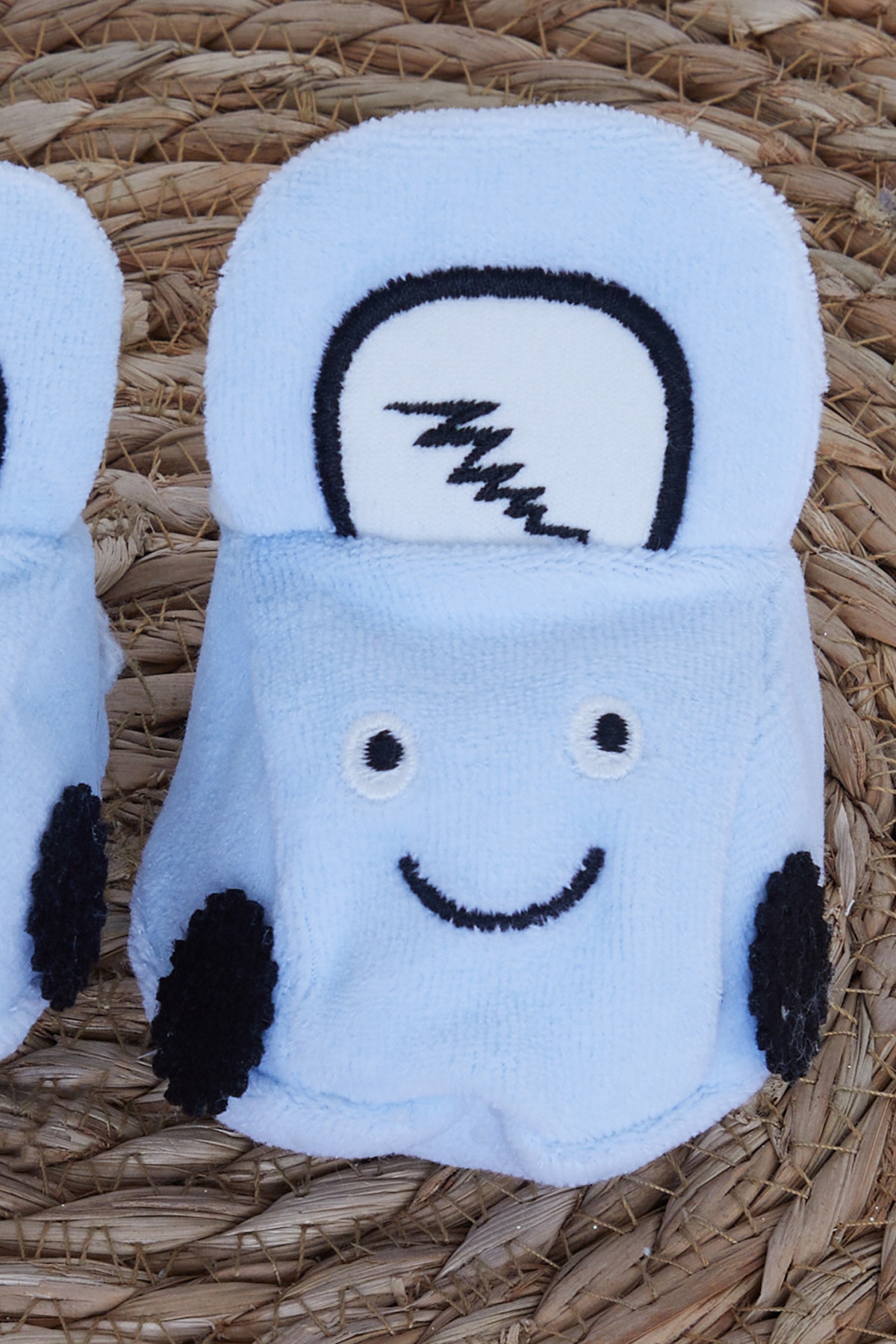 Minidamla Erkek Bebek Kadife Patik Araba Nakışlı Bebe Mavisi (Sandart)