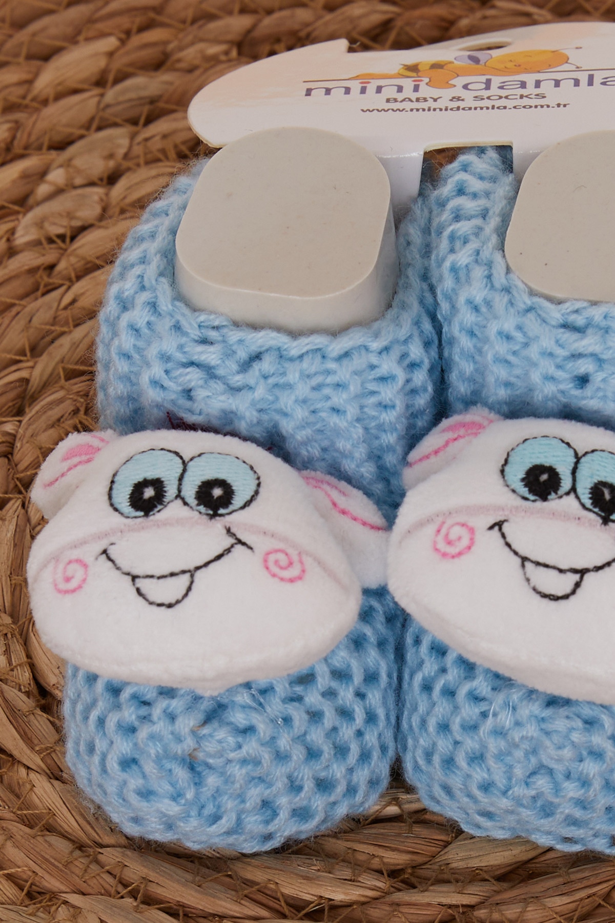 Minidamla Erkek Bebek Triko Patik Çıngırak Aksesuarlı Açık Mavi