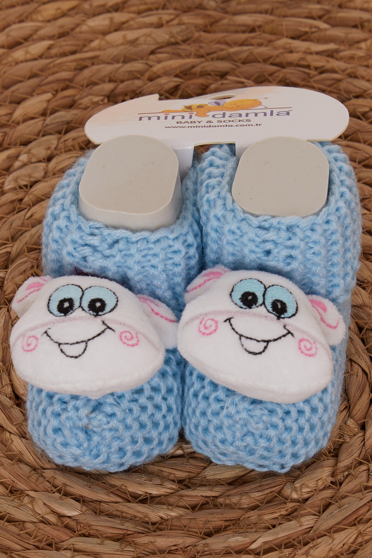 Minidamla Erkek Bebek Triko Patik Çıngırak Aksesuarlı Açık Mavi