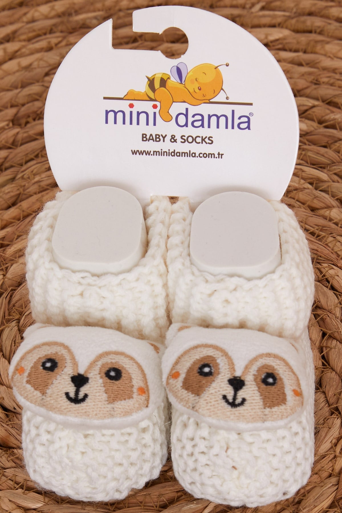 Minidamla Erkek Bebek Triko Patik Çıngırak Aksesuarlı Ekru