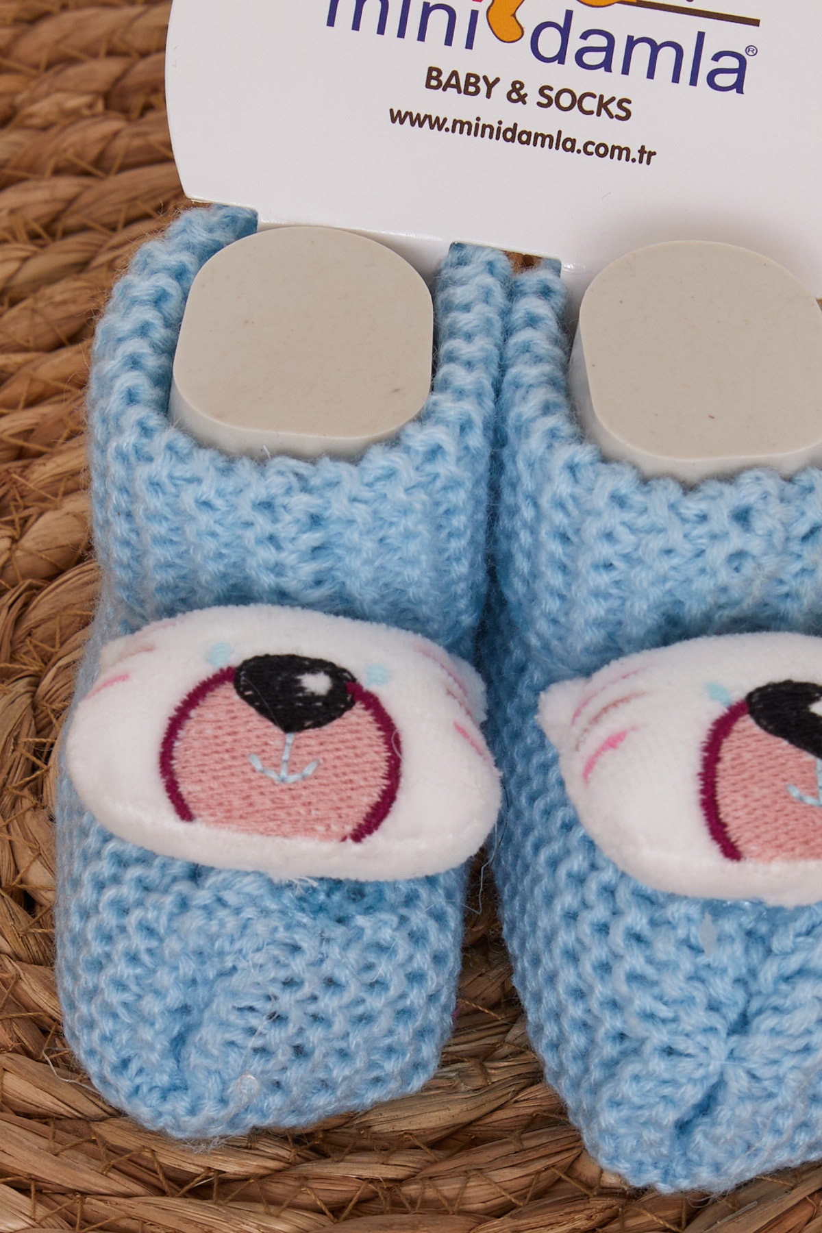 Minidamla Erkek Bebek Triko Patik Çıngırak Aksesuarlı Açık Mavi