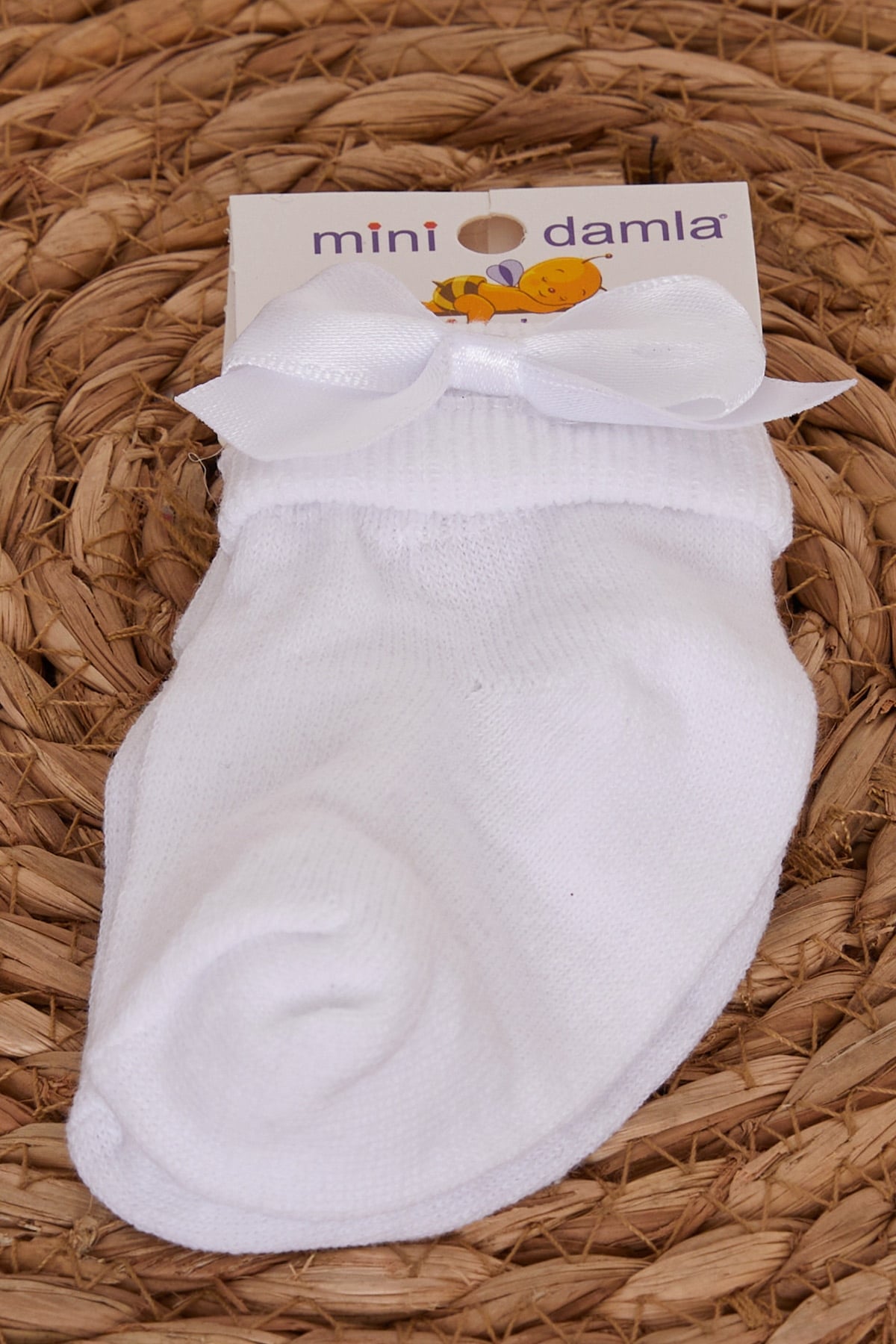 Minidamla Kız Bebek Çorap Fiyonk Aksesuarlı Beyaz