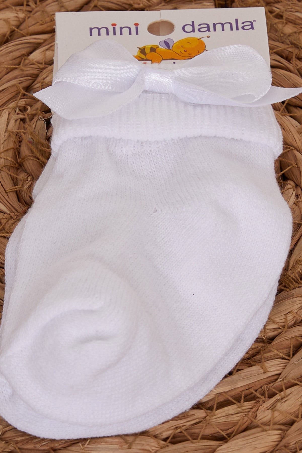 Minidamla Kız Bebek Çorap Fiyonk Aksesuarlı Beyaz