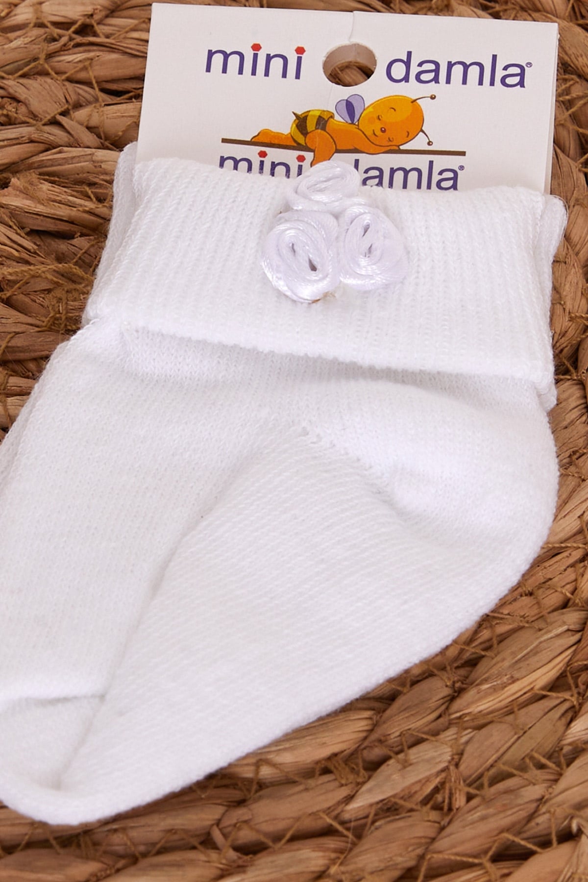 Minidamla Kız Bebek Çorap Gül Aksesuarlı Beyaz