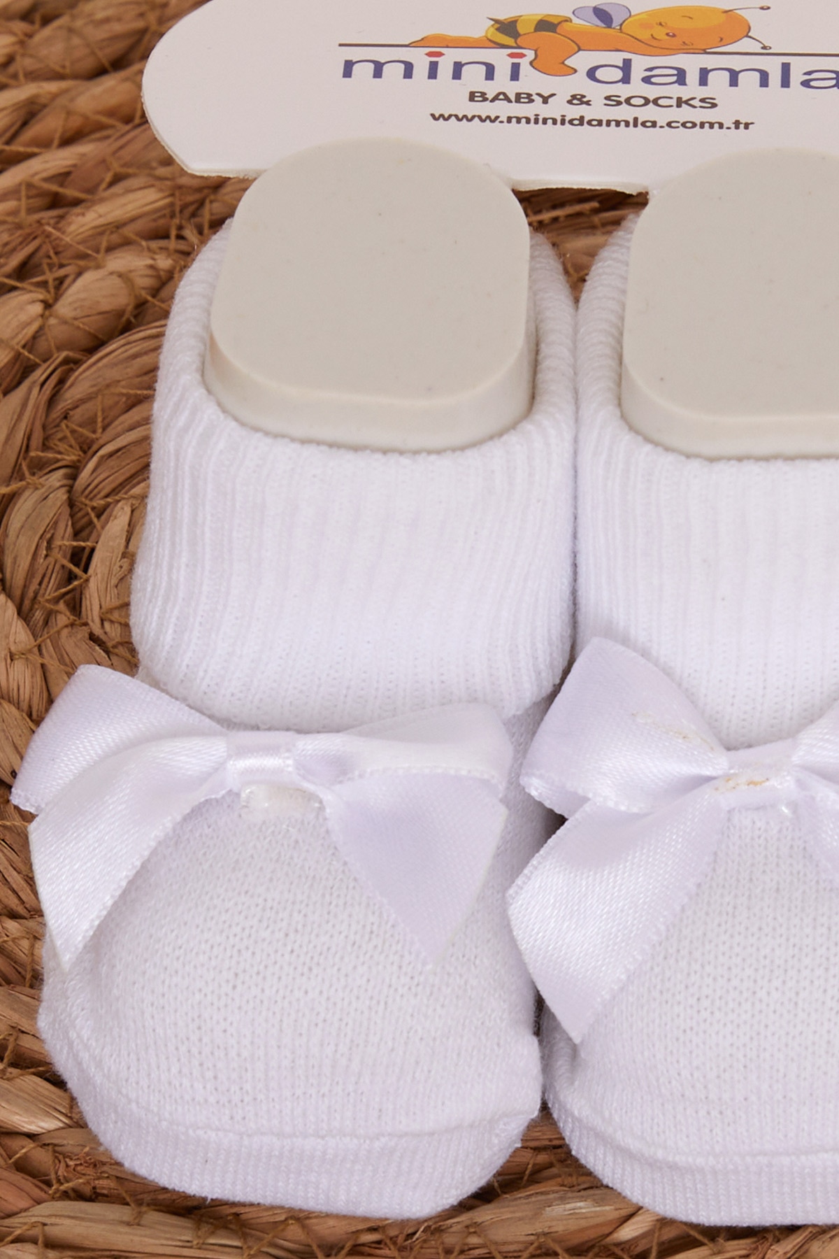Minidamla Kız Bebek Çorap Kelebek Fiyonklu Beyaz