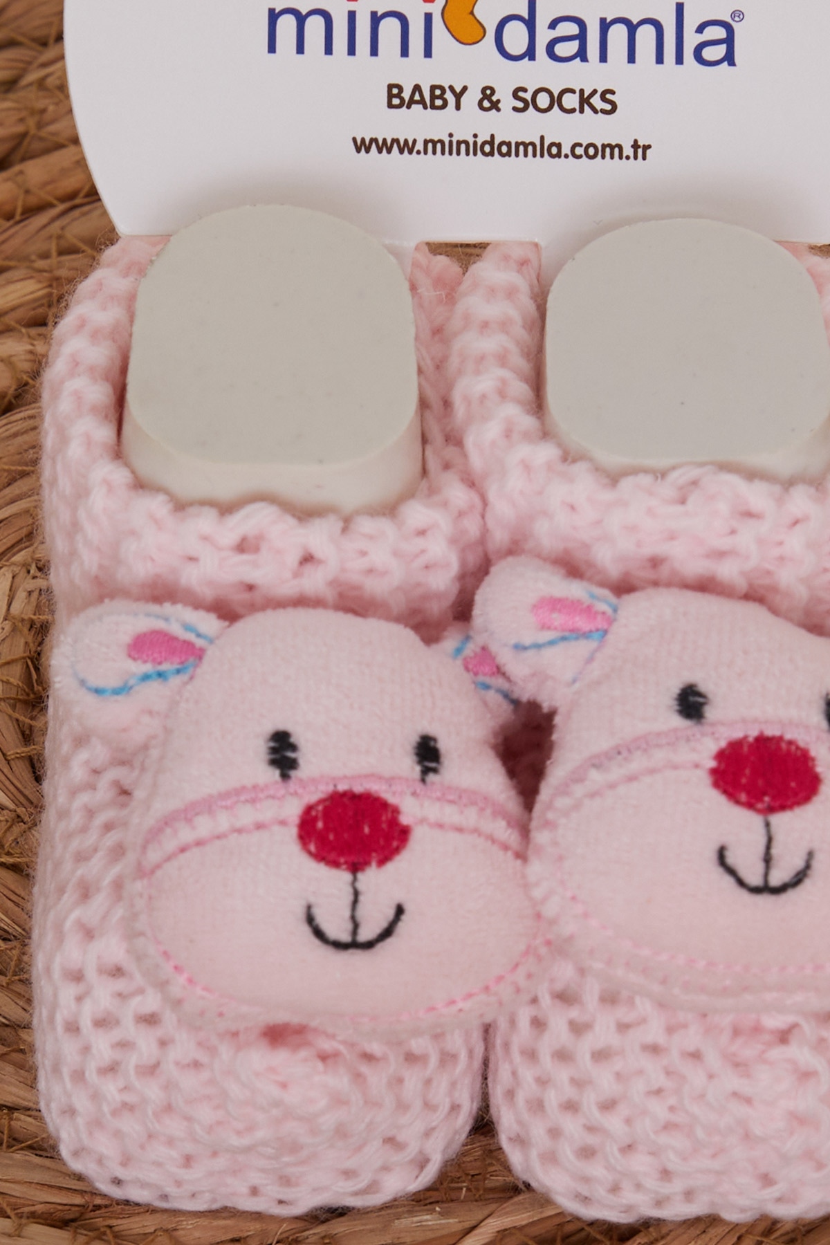 Minidamla Kız Bebek Triko Patik Çıngırak Aksesuarlı Pudra