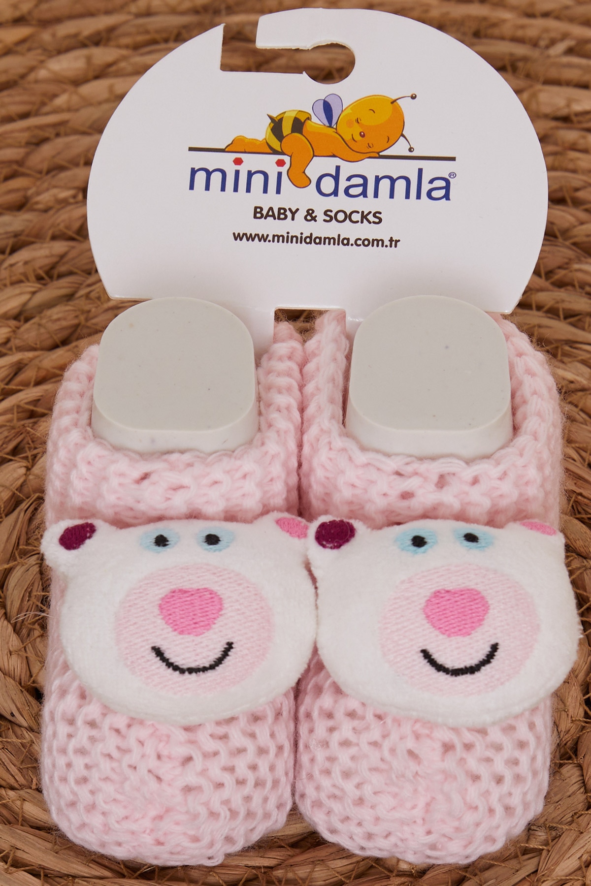 Minidamla Kız Bebek Triko Patik Çıngırak Aksesuarlı Pudra