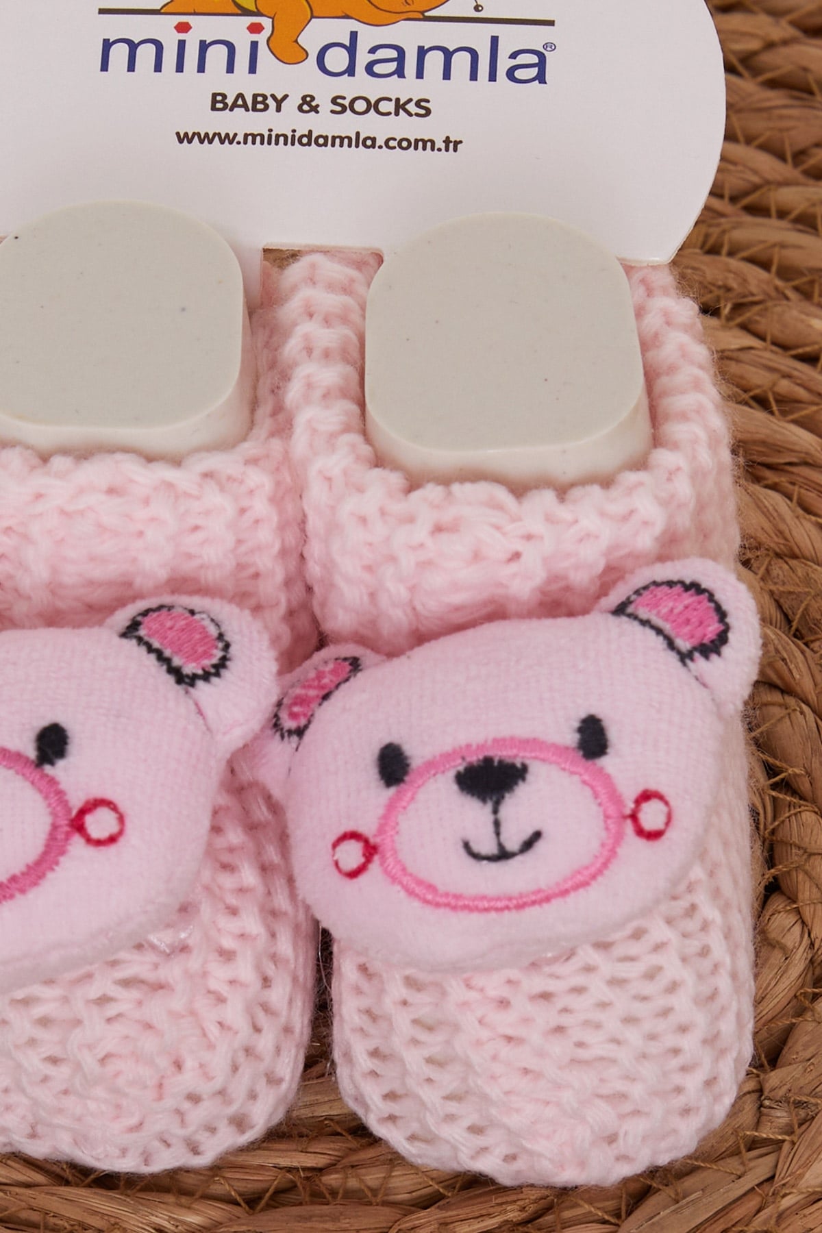 Minidamla Kız Bebek Triko Patik Çıngırak Aksesuarlı Pudra